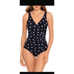 Miraclesuit Womens Sz 10 Pizzelles Oceanus One-Piece Swimsuit in Black Slimming